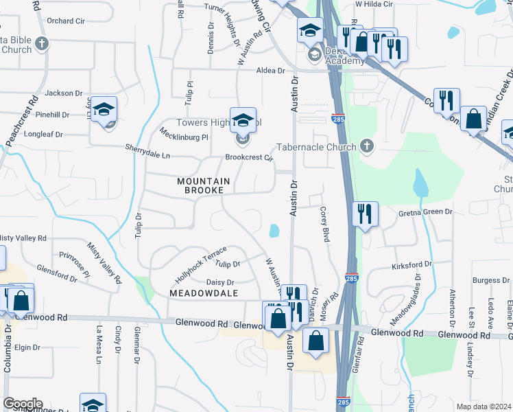 map of restaurants, bars, coffee shops, grocery stores, and more near 1644 Freedom Valley in Decatur