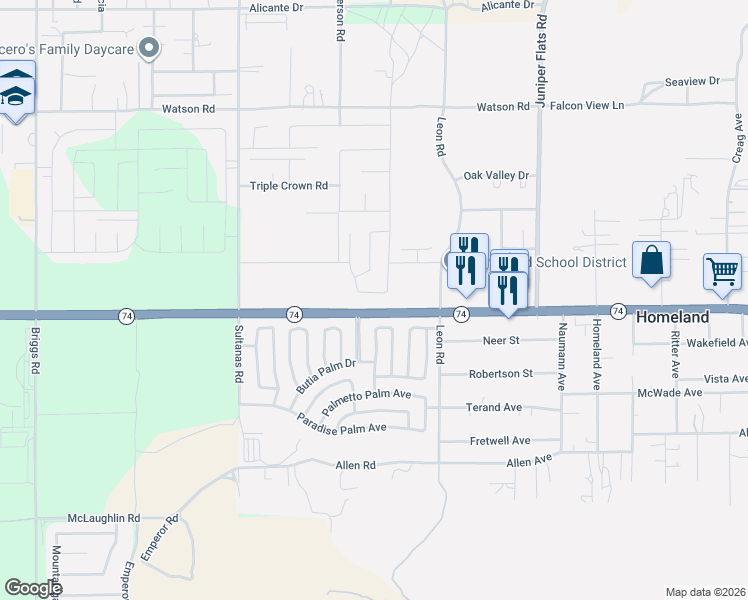 map of restaurants, bars, coffee shops, grocery stores, and more near 30855 Stone Hill Drive in Homeland