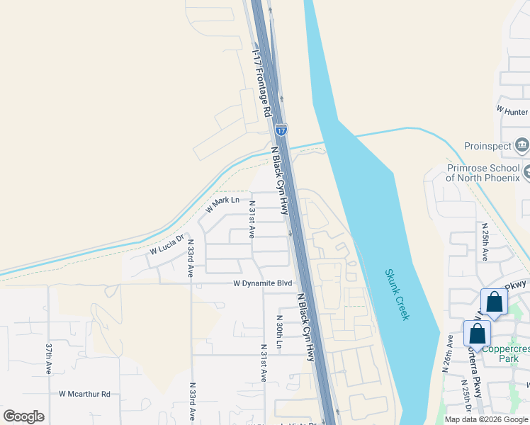 map of restaurants, bars, coffee shops, grocery stores, and more near 3030 West Casino Avenue in Phoenix