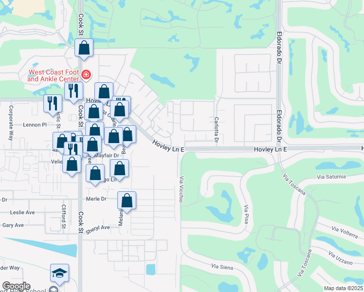 map of restaurants, bars, coffee shops, grocery stores, and more near 41995 Hemingway Court in Palm Desert
