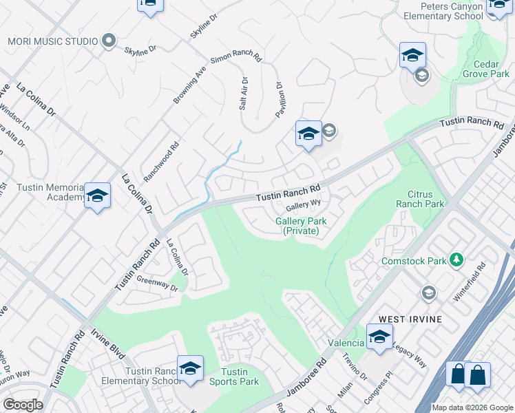 map of restaurants, bars, coffee shops, grocery stores, and more near 111 Gallery Way in Tustin