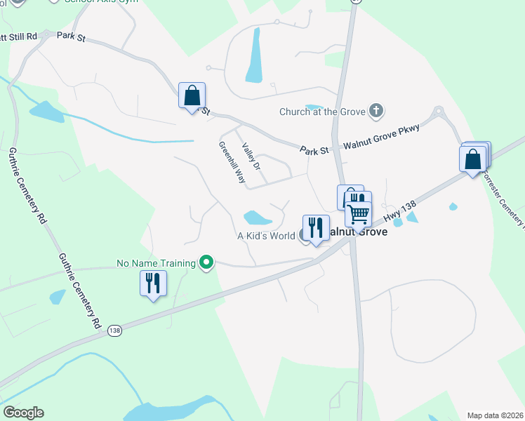 map of restaurants, bars, coffee shops, grocery stores, and more near 419 Vista Way in Loganville