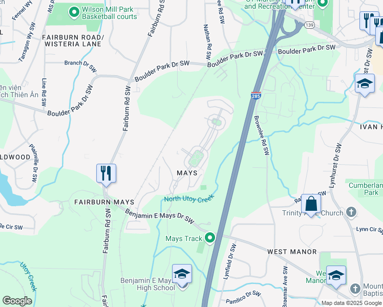 map of restaurants, bars, coffee shops, grocery stores, and more near 602 Lofty Lane in Atlanta