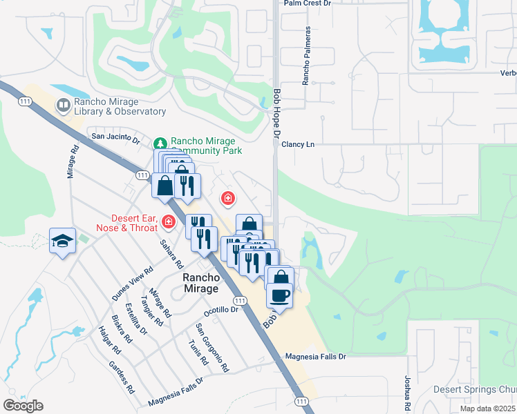 map of restaurants, bars, coffee shops, grocery stores, and more near 71922 Eleanora Lane in Rancho Mirage