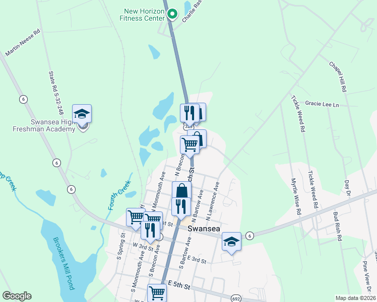 map of restaurants, bars, coffee shops, grocery stores, and more near 610 North Church Street in Swansea