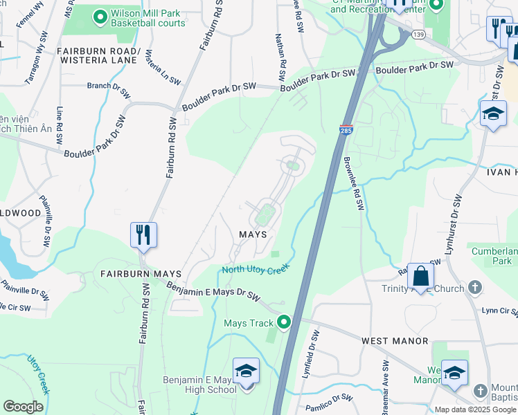 map of restaurants, bars, coffee shops, grocery stores, and more near 602 Lofty Lane in Atlanta