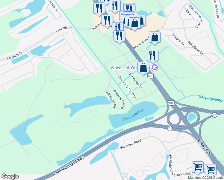 map of restaurants, bars, coffee shops, grocery stores, and more near 809 Greenleaf Circle in Myrtle Beach