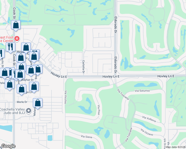 map of restaurants, bars, coffee shops, grocery stores, and more near 75775 Armour Way in Palm Desert