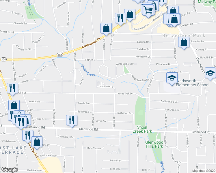 map of restaurants, bars, coffee shops, grocery stores, and more near 2813 White Oak lane in Decatur