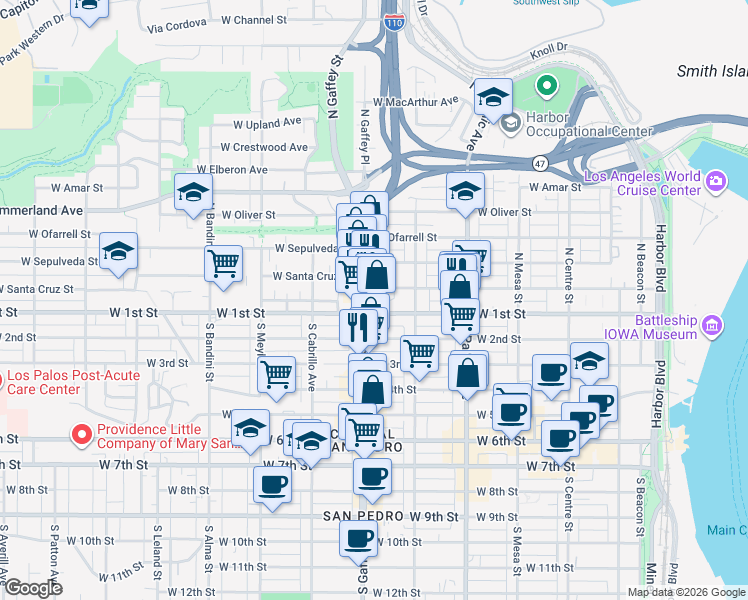 map of restaurants, bars, coffee shops, grocery stores, and more near 661 West Santa Cruz Street in Los Angeles