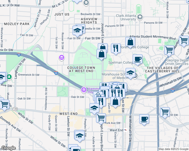 map of restaurants, bars, coffee shops, grocery stores, and more near 372 Legacy Drive Southwest in Atlanta