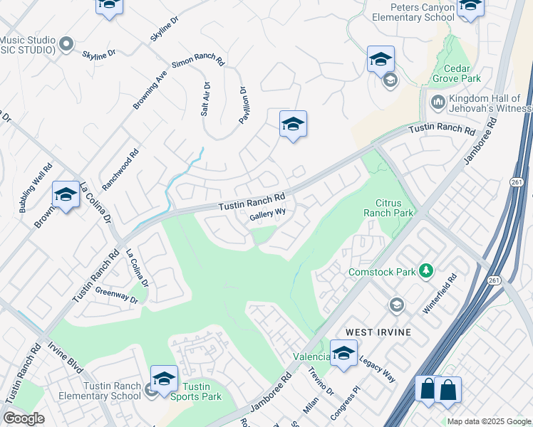 map of restaurants, bars, coffee shops, grocery stores, and more near 260 Gallery Way in Tustin