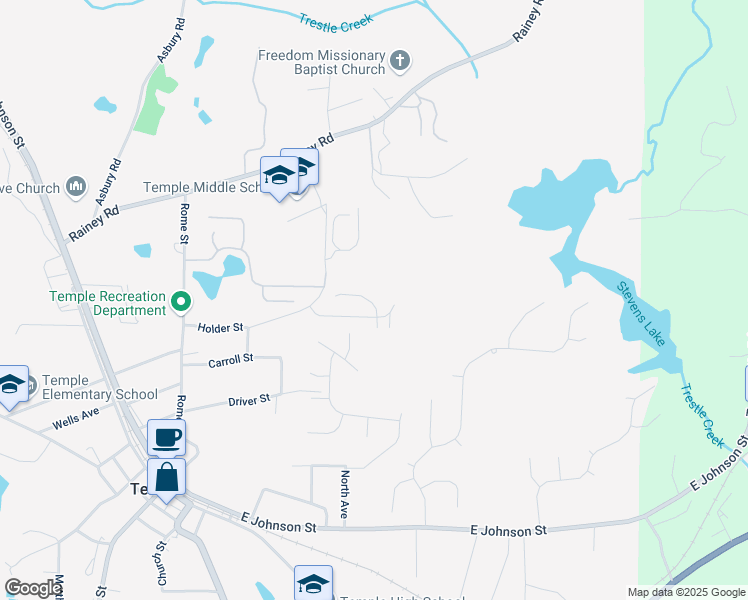 map of restaurants, bars, coffee shops, grocery stores, and more near 528 Lanier Way in Temple