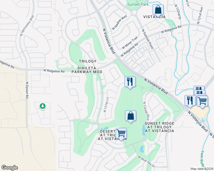 map of restaurants, bars, coffee shops, grocery stores, and more near 12729 West Dale Lane in Peoria