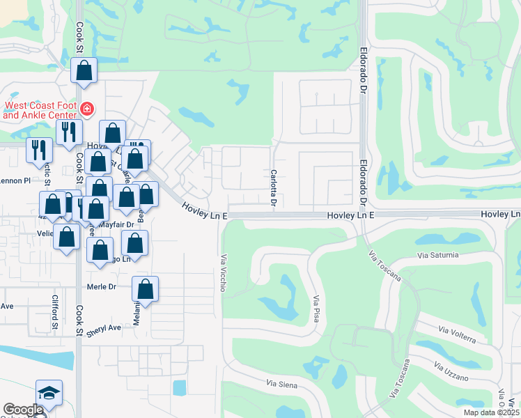 map of restaurants, bars, coffee shops, grocery stores, and more near 75615 Dempsey Drive in Palm Desert