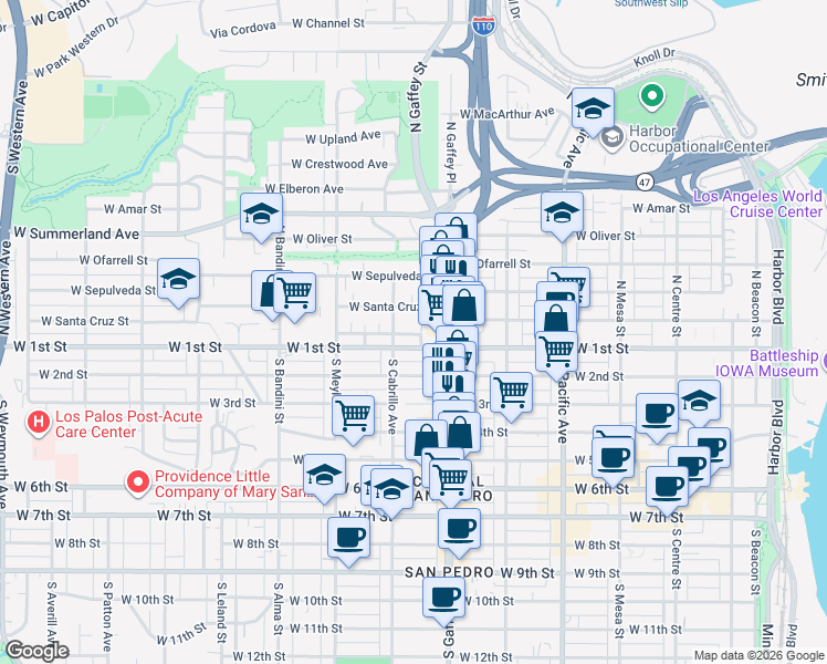 map of restaurants, bars, coffee shops, grocery stores, and more near 125 North Marshall Court in Los Angeles