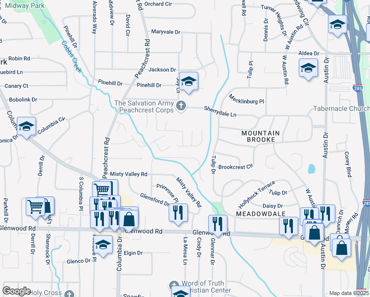 map of restaurants, bars, coffee shops, grocery stores, and more near 3508 Sweetgum Lane in Decatur