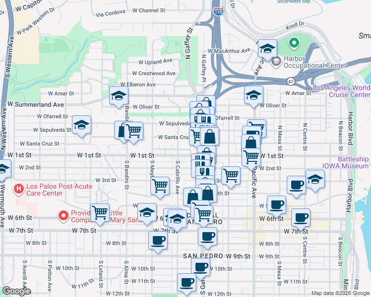 map of restaurants, bars, coffee shops, grocery stores, and more near 125 North Marshall Court in Los Angeles