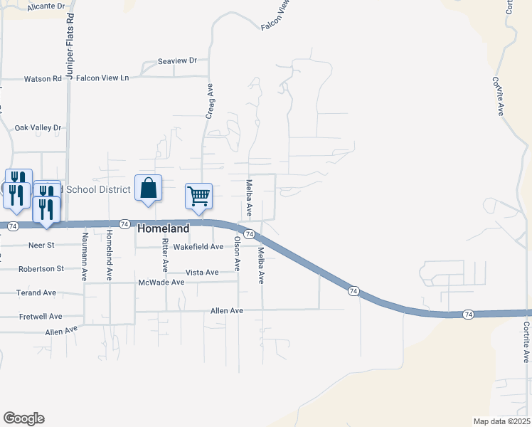 map of restaurants, bars, coffee shops, grocery stores, and more near 25962 Leila Drive in Homeland