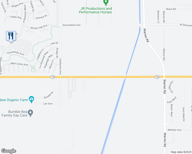 map of restaurants, bars, coffee shops, grocery stores, and more near 6694 West Florida Avenue in Hemet