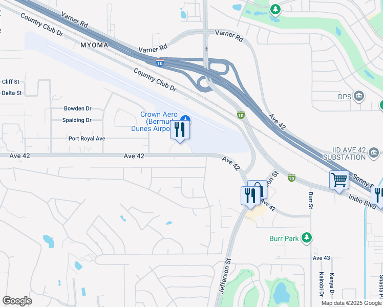 map of restaurants, bars, coffee shops, grocery stores, and more near 79880 Avenue 42 in Bermuda Dunes