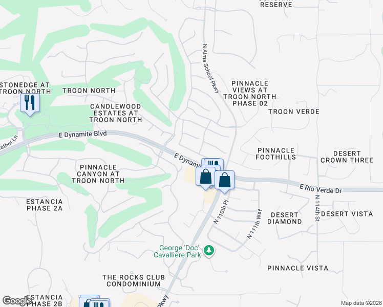 map of restaurants, bars, coffee shops, grocery stores, and more near 10911 East Mark Lane in Scottsdale