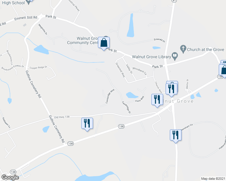 map of restaurants, bars, coffee shops, grocery stores, and more near 501 Cambridge Way in Loganville