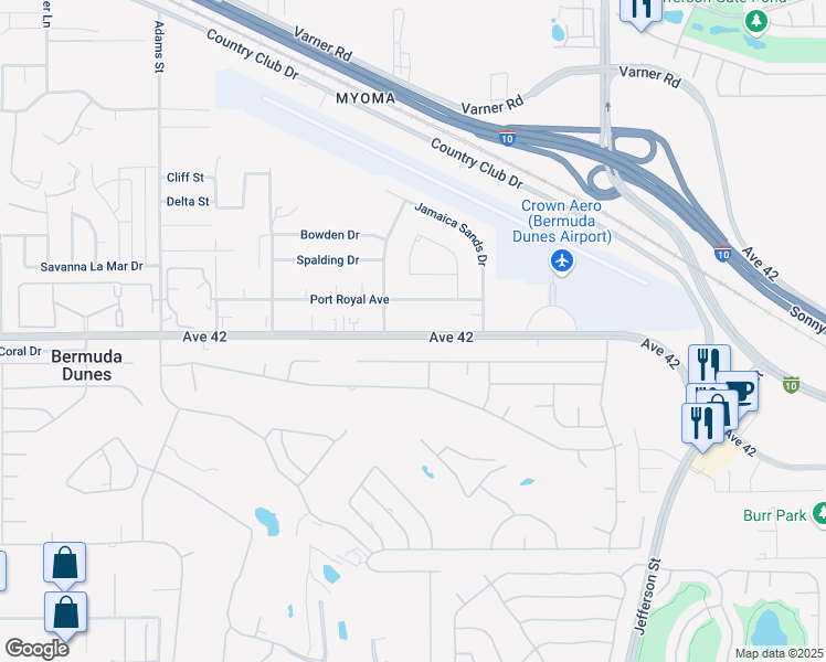 map of restaurants, bars, coffee shops, grocery stores, and more near 79520 Avenue 42 in Bermuda Dunes