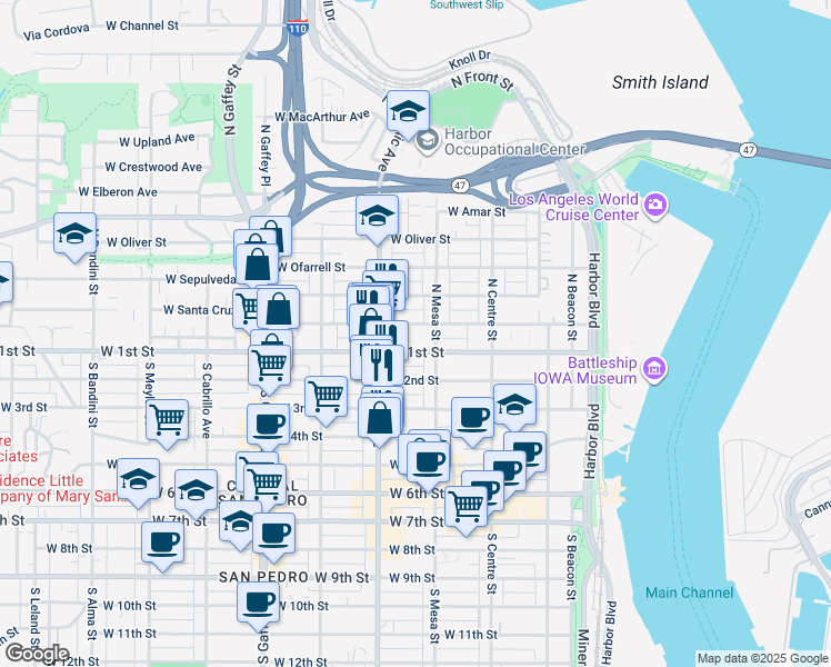 map of restaurants, bars, coffee shops, grocery stores, and more near 455 West Santa Cruz Street in Los Angeles