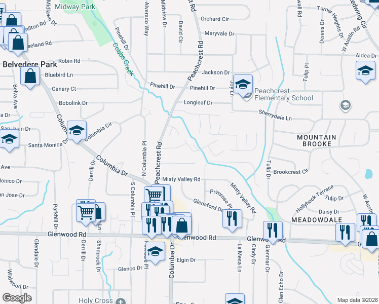 map of restaurants, bars, coffee shops, grocery stores, and more near 3417 Cobbs Ferry Drive in Decatur
