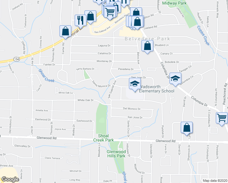 map of restaurants, bars, coffee shops, grocery stores, and more near 1654 San Gabriel Avenue in Decatur