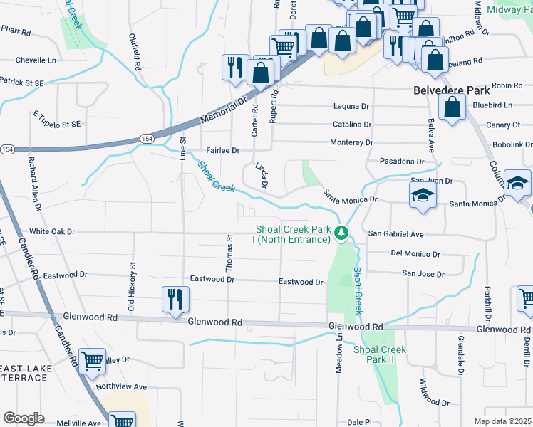 map of restaurants, bars, coffee shops, grocery stores, and more near 2808 White Oak Lane in Decatur