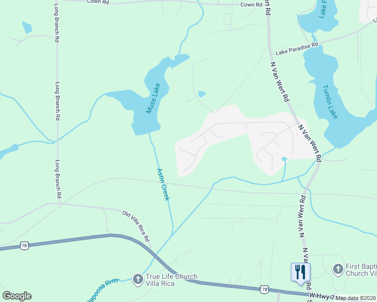 map of restaurants, bars, coffee shops, grocery stores, and more near 809 Regency Court in Villa Rica