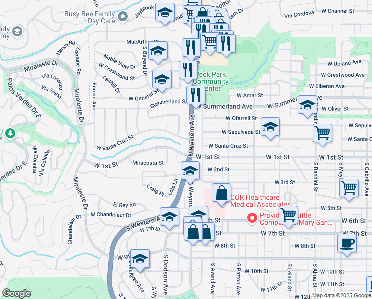 map of restaurants, bars, coffee shops, grocery stores, and more near 116 California 213 in Los Angeles