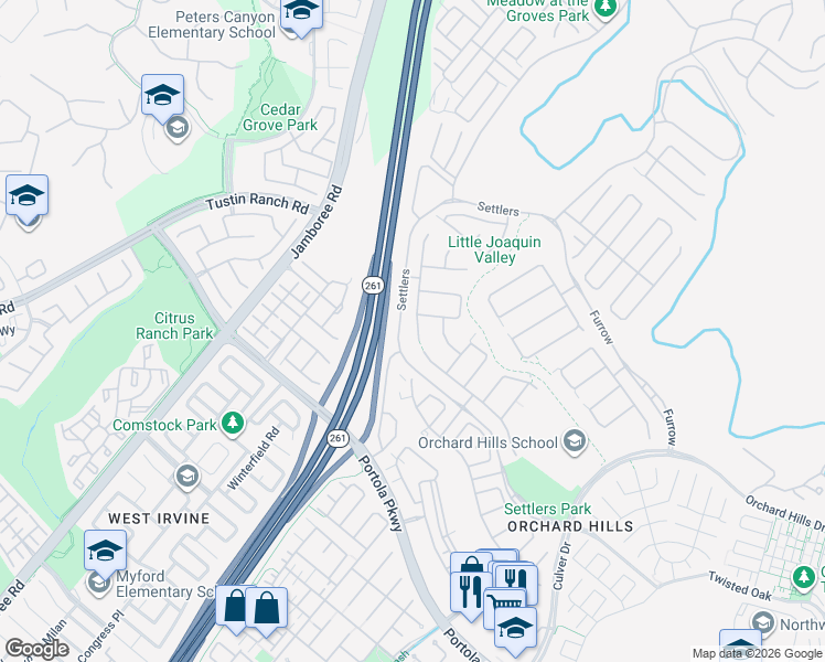 map of restaurants, bars, coffee shops, grocery stores, and more near 10 Shadybend in Irvine