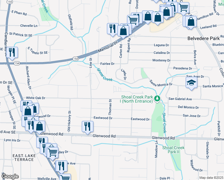 map of restaurants, bars, coffee shops, grocery stores, and more near 1627 Welika Drive in Decatur