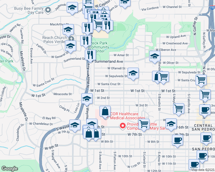 map of restaurants, bars, coffee shops, grocery stores, and more near 1403 West Santa Cruz Street in Los Angeles