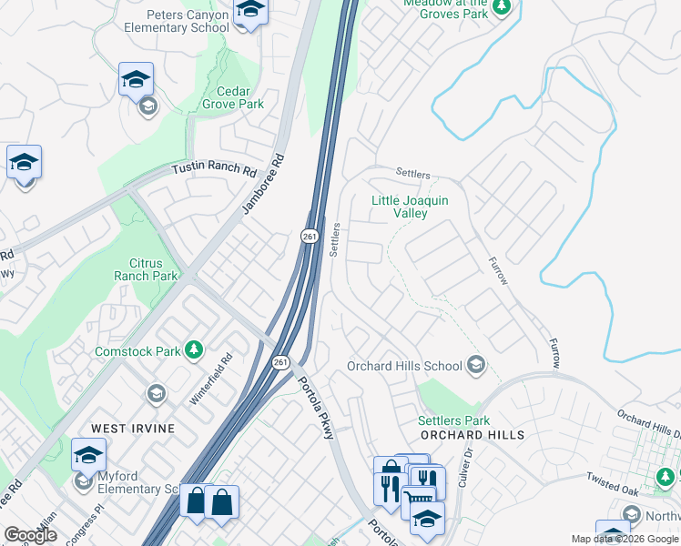 map of restaurants, bars, coffee shops, grocery stores, and more near 10 Shadybend in Irvine