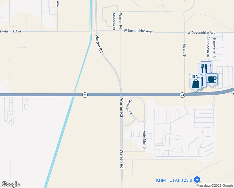 map of restaurants, bars, coffee shops, grocery stores, and more near Florida Avenue in Hemet