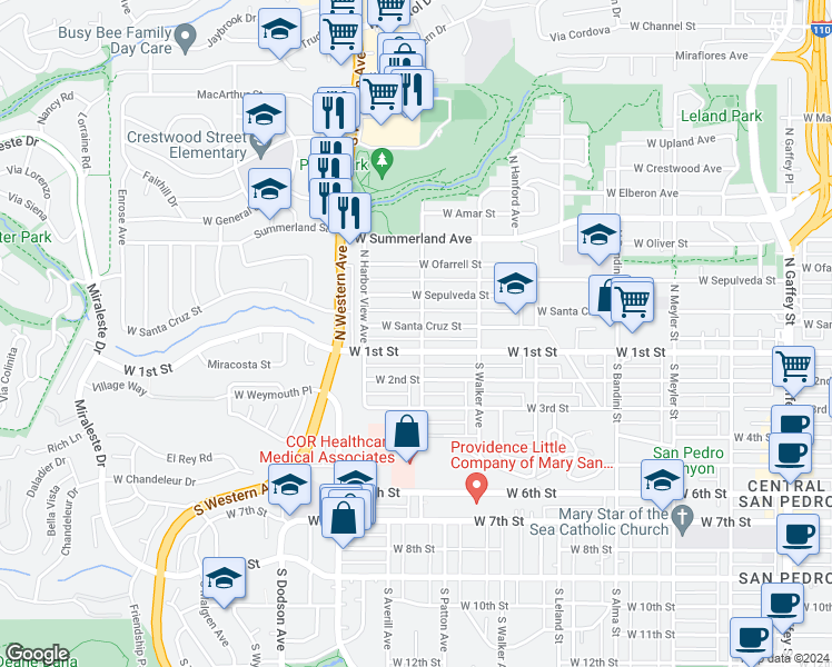 map of restaurants, bars, coffee shops, grocery stores, and more near 1403 West Santa Cruz Street in Los Angeles