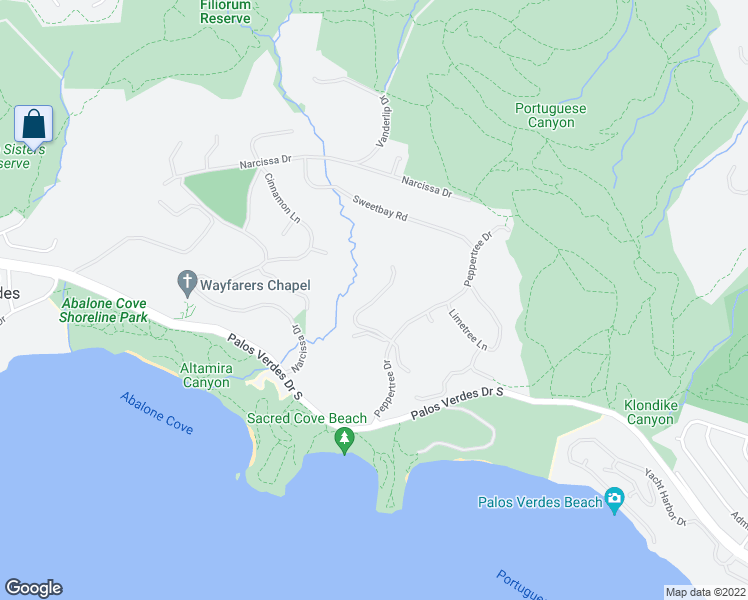 map of restaurants, bars, coffee shops, grocery stores, and more near West Pomegranate Road in Rancho Palos Verdes