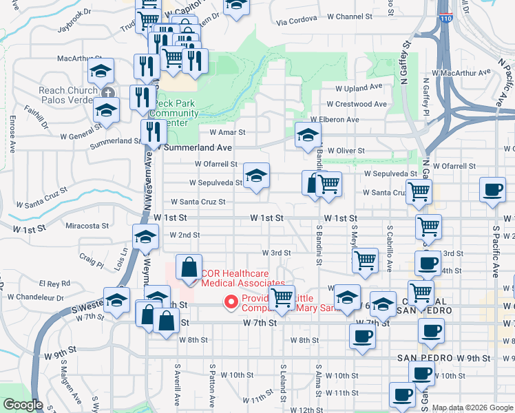 map of restaurants, bars, coffee shops, grocery stores, and more near 1231 West Santa Cruz Street in Los Angeles