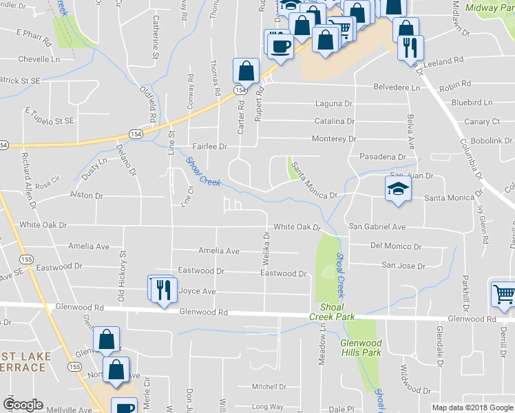 map of restaurants, bars, coffee shops, grocery stores, and more near 1600 Welika Drive in Decatur