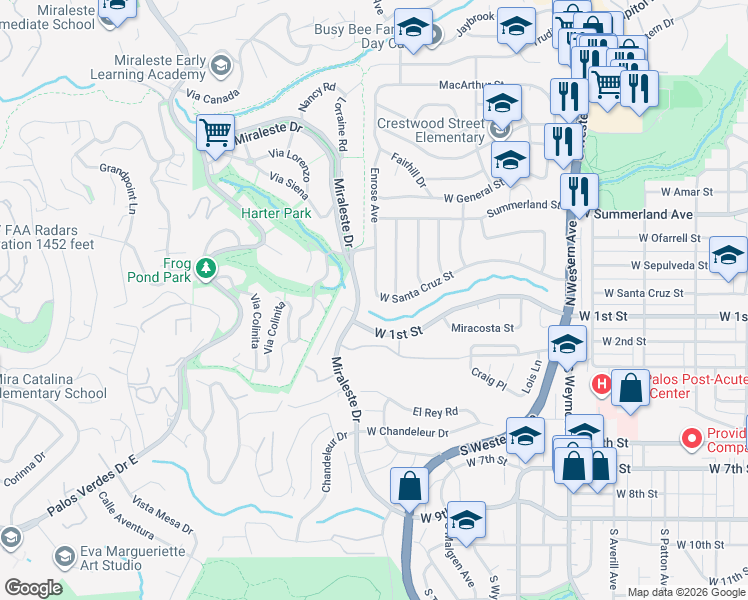 map of restaurants, bars, coffee shops, grocery stores, and more near 1971 West Santa Cruz Street in Los Angeles