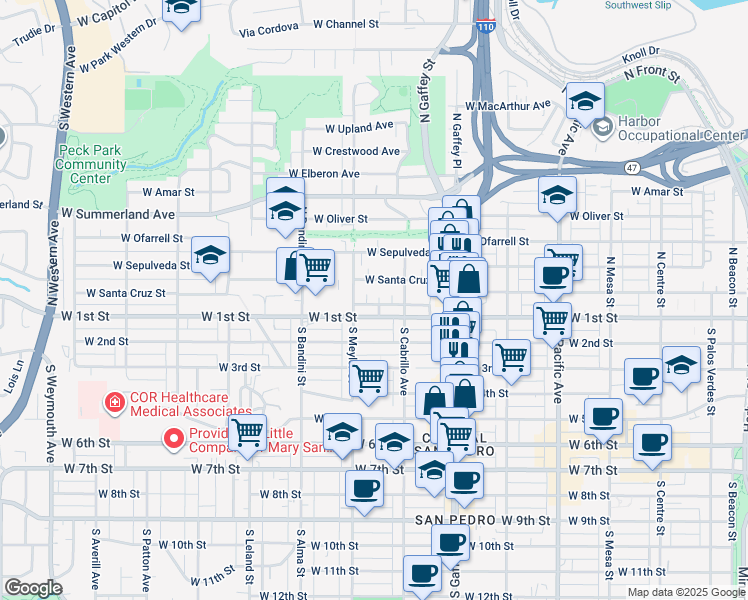 map of restaurants, bars, coffee shops, grocery stores, and more near 133 North Parker Street in Los Angeles