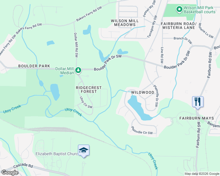 map of restaurants, bars, coffee shops, grocery stores, and more near 631 Utoy Circle Southwest in Atlanta