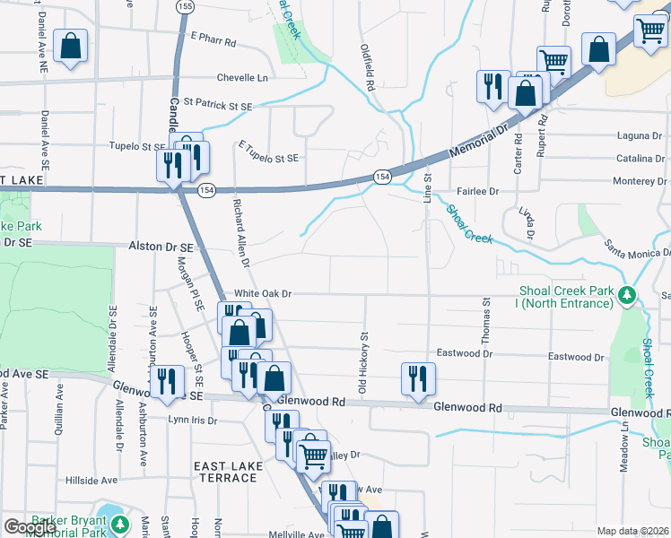map of restaurants, bars, coffee shops, grocery stores, and more near 3073 Alston Drive in Decatur
