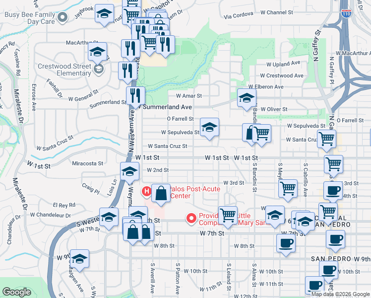 map of restaurants, bars, coffee shops, grocery stores, and more near 1331 West Santa Cruz Street in Los Angeles