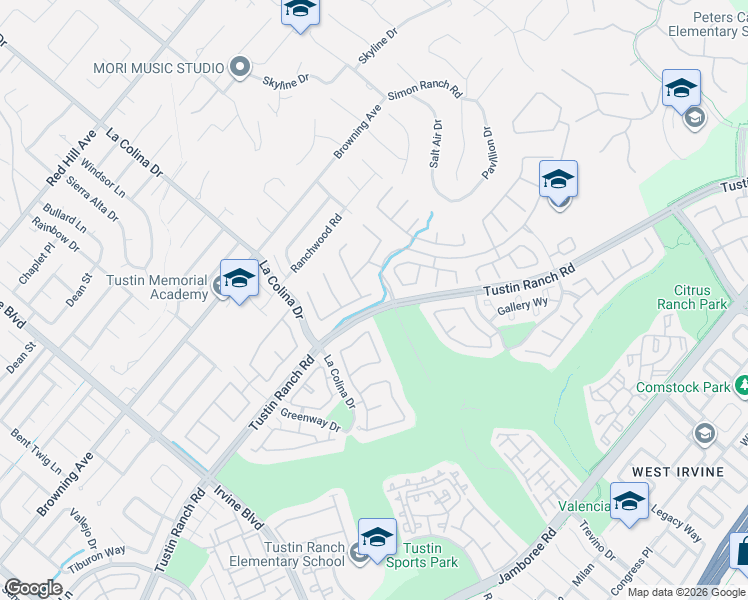map of restaurants, bars, coffee shops, grocery stores, and more near 12390 Fairbanks Drive in Tustin