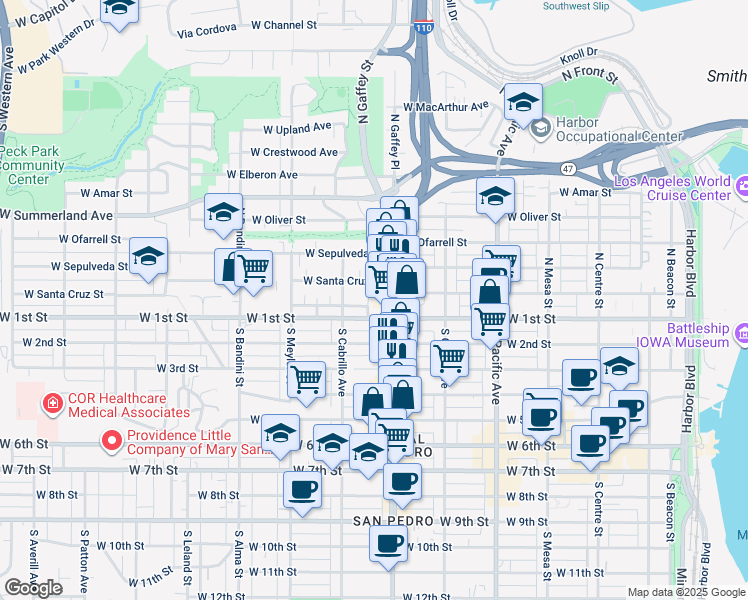 map of restaurants, bars, coffee shops, grocery stores, and more near 136 North Marshall Court in Los Angeles